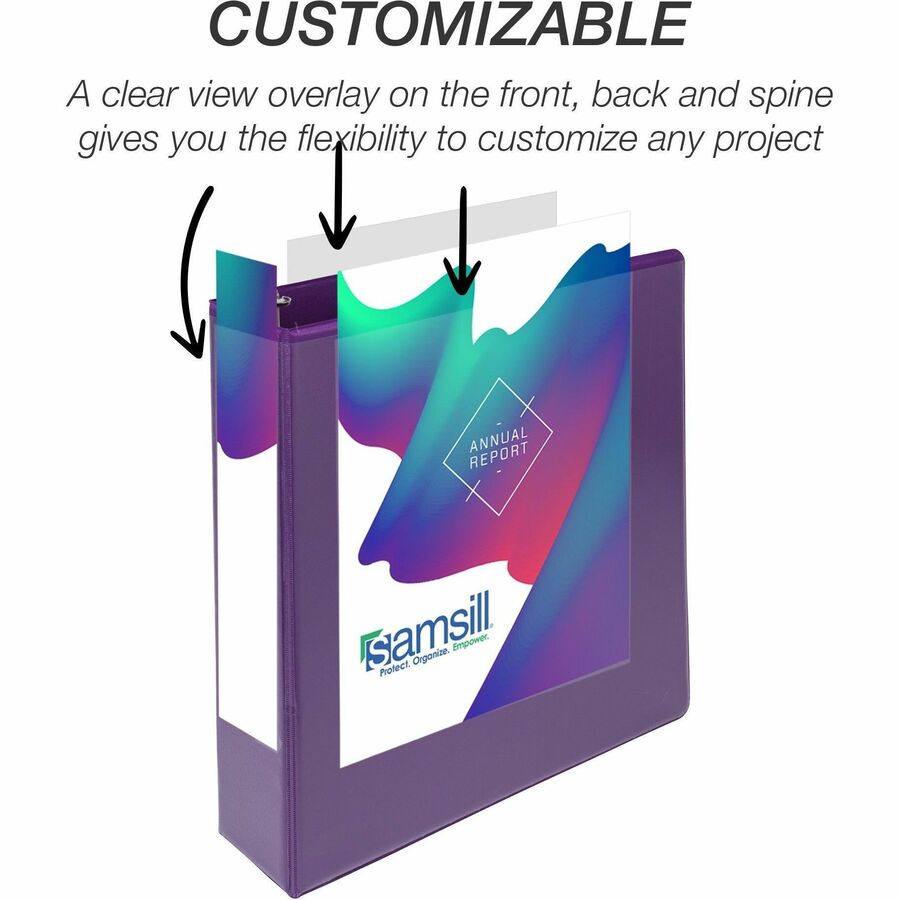 Samsill Durable View Binders, 2" D-Ring, Letter Size, 475 Sheet Capacity, Assorted Colors, 2 Internal Pockets, Polypropylene/Chipboard, 4 Pack