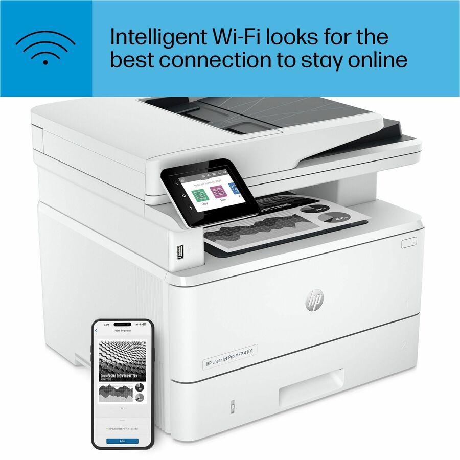 HP LaserJet Pro 4101fdw Wireless Laser Multifunction Printer - Monochrome - White