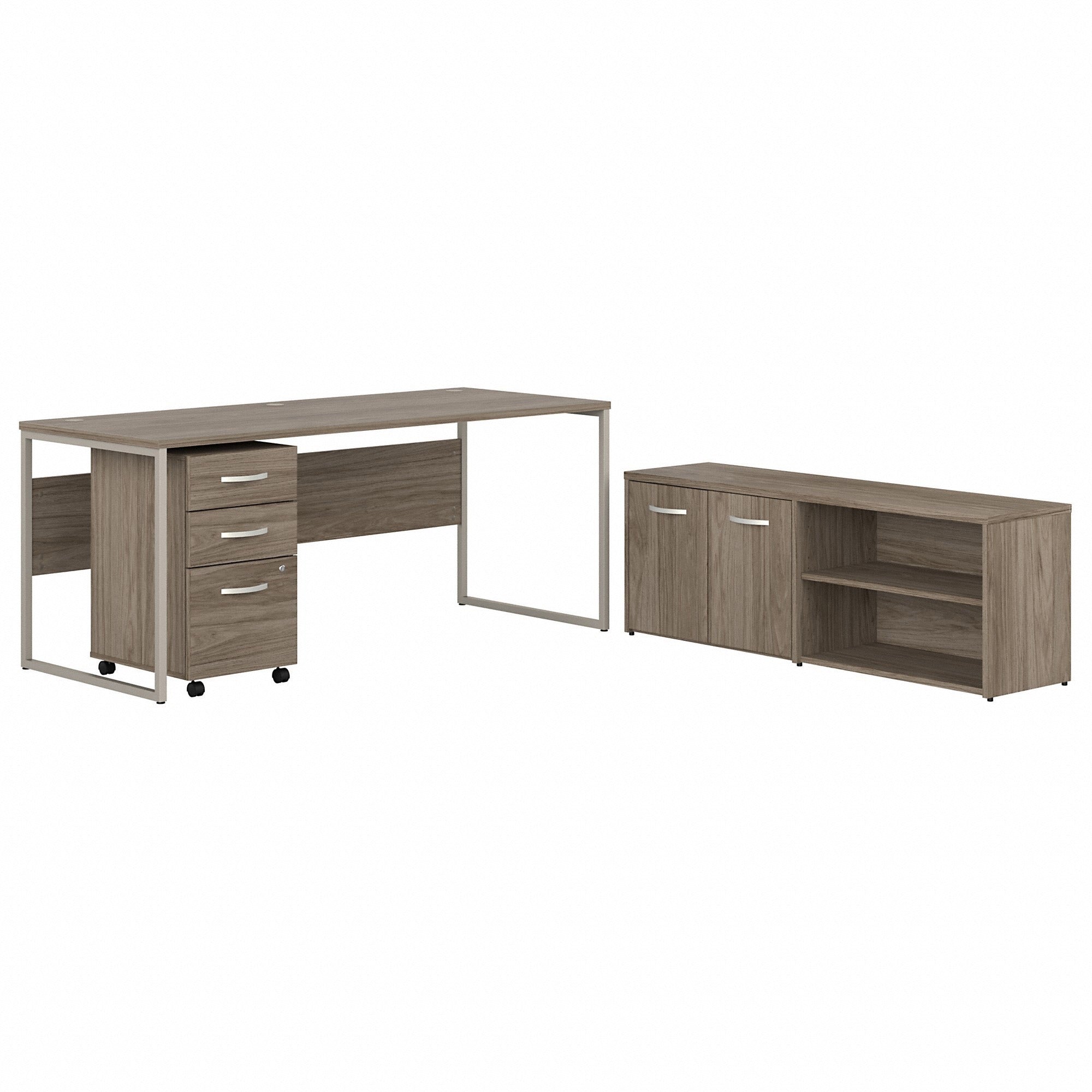 Bush Business Furniture Hybrid Collection Hickory Desking - 29.9" Height x 71" Width x 29.4" Length - Finish: Modern Hickory - 1 Each