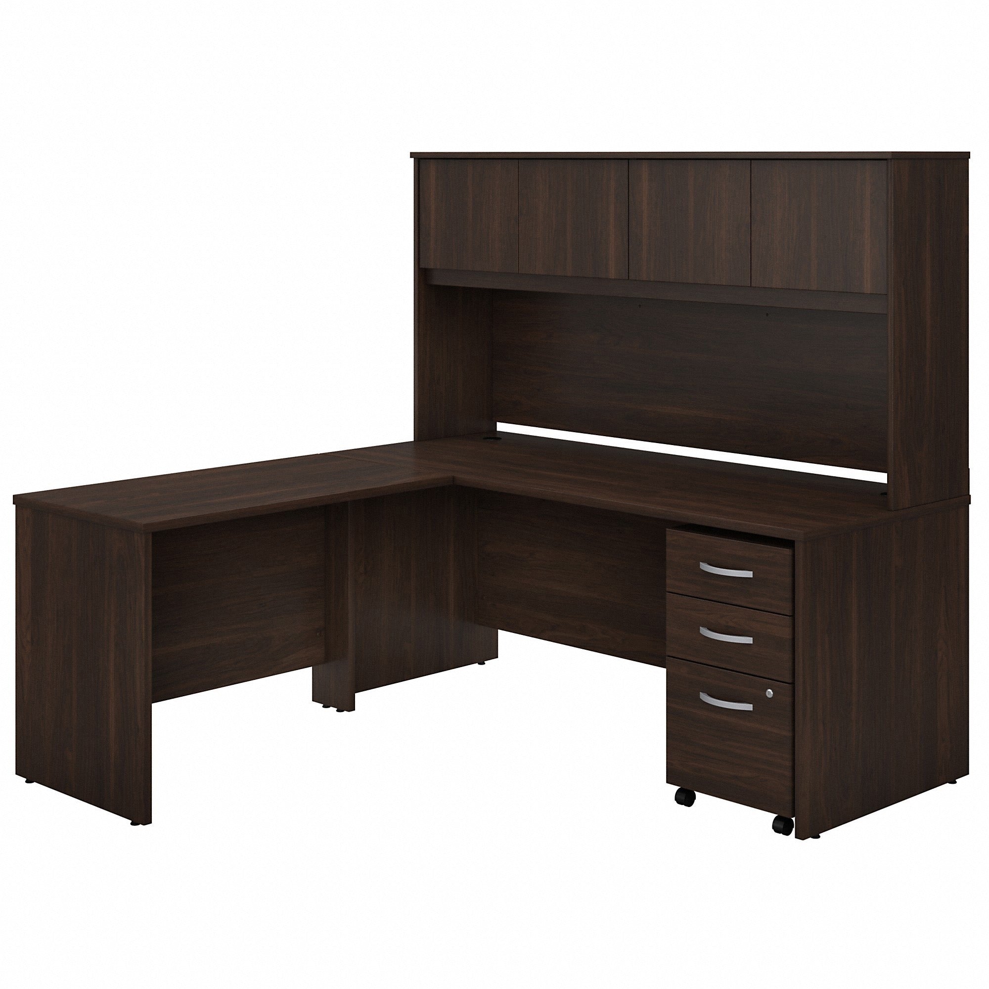 Bush Business Furniture Studio C L Shaped Desk - 65.9" Height x 71.1" Width x 71" Length - Total Drawer(s): 3 - 4 Door(s) - Finish: Black Walnut, Thermofused Laminate (TFL) - 1 Each