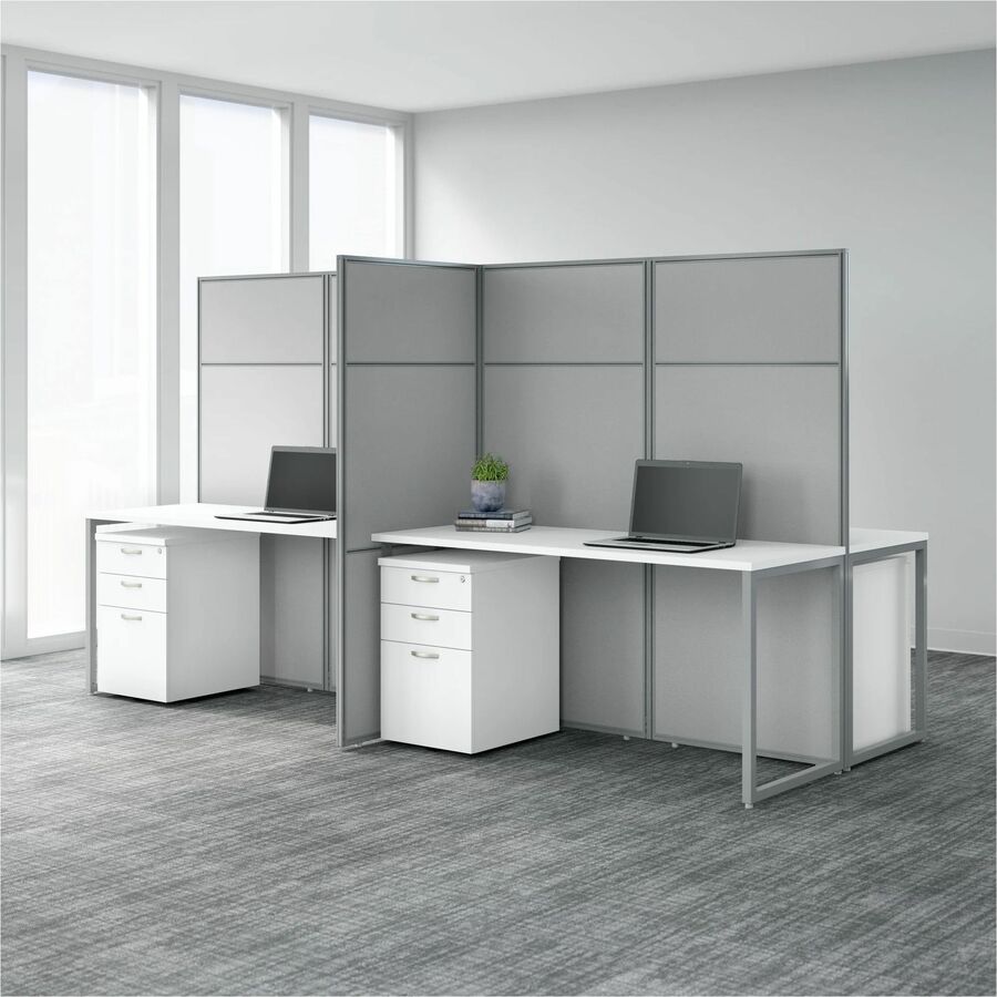 Bush Business Furniture Easy Office 60W Cubicle Desk Workstation with 66H Closed Panels, Pure White/Silver Gray, 1 Each