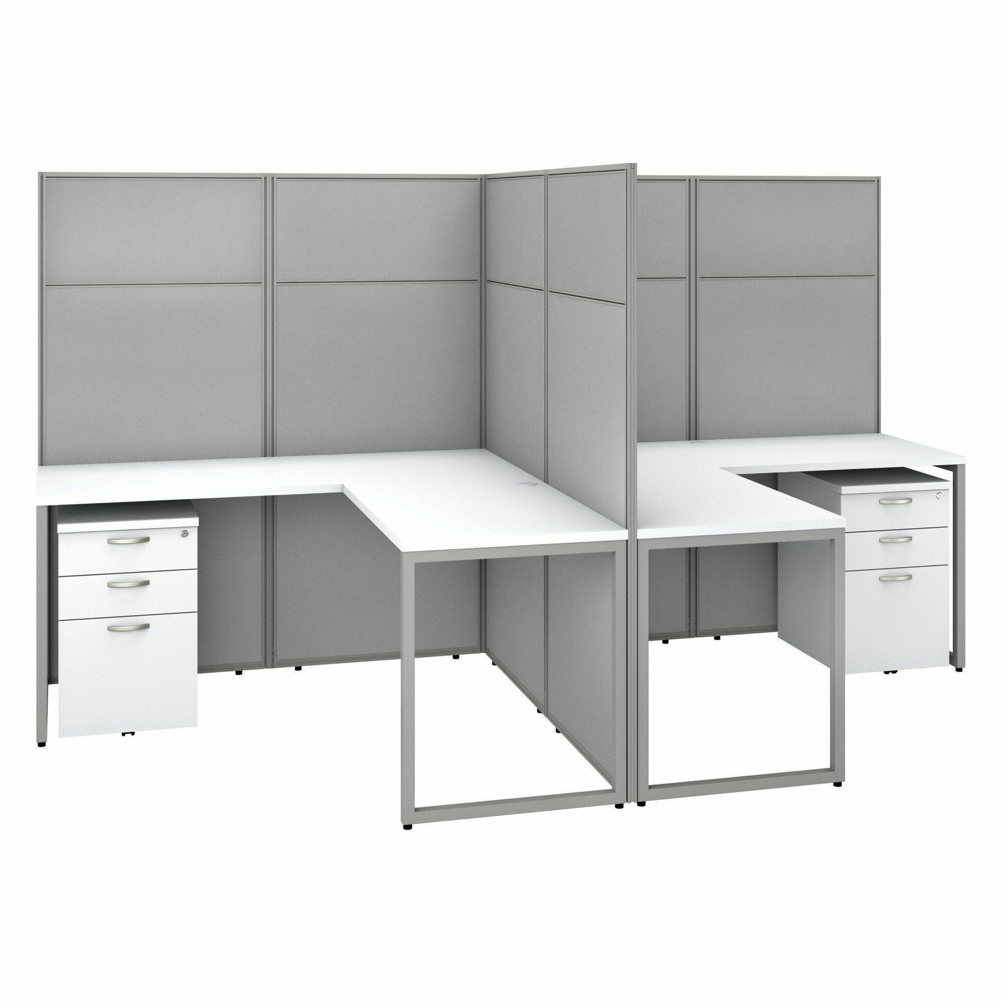 Bush Business Furniture Easy Office 60W 2 Person L Shaped Cubicle Desk with 6 Drawers and 66H Panels, Pure White/Silver Gray, 66" H x 60" W x 119" D, 1 Each