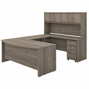 Bush Business Furniture Studio C U Shaped Desk Set, 72"W x 36"D Front Desk, 72"W x 24"D Credenza, 42"D Return, 72"W Hutch, 3-Drawer Mobile File Cabinet, Modern Hickory, 1 Each