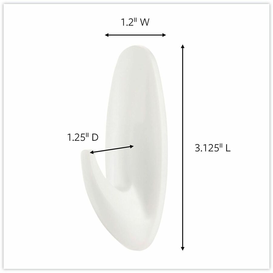 6 Hooks - 3 lb (1.36 kg) Capacity - Reusable - Adhesive - Medium - for Painted Surface, Wood, Tile, General Purpose - Plastic - White - 6 / Pack