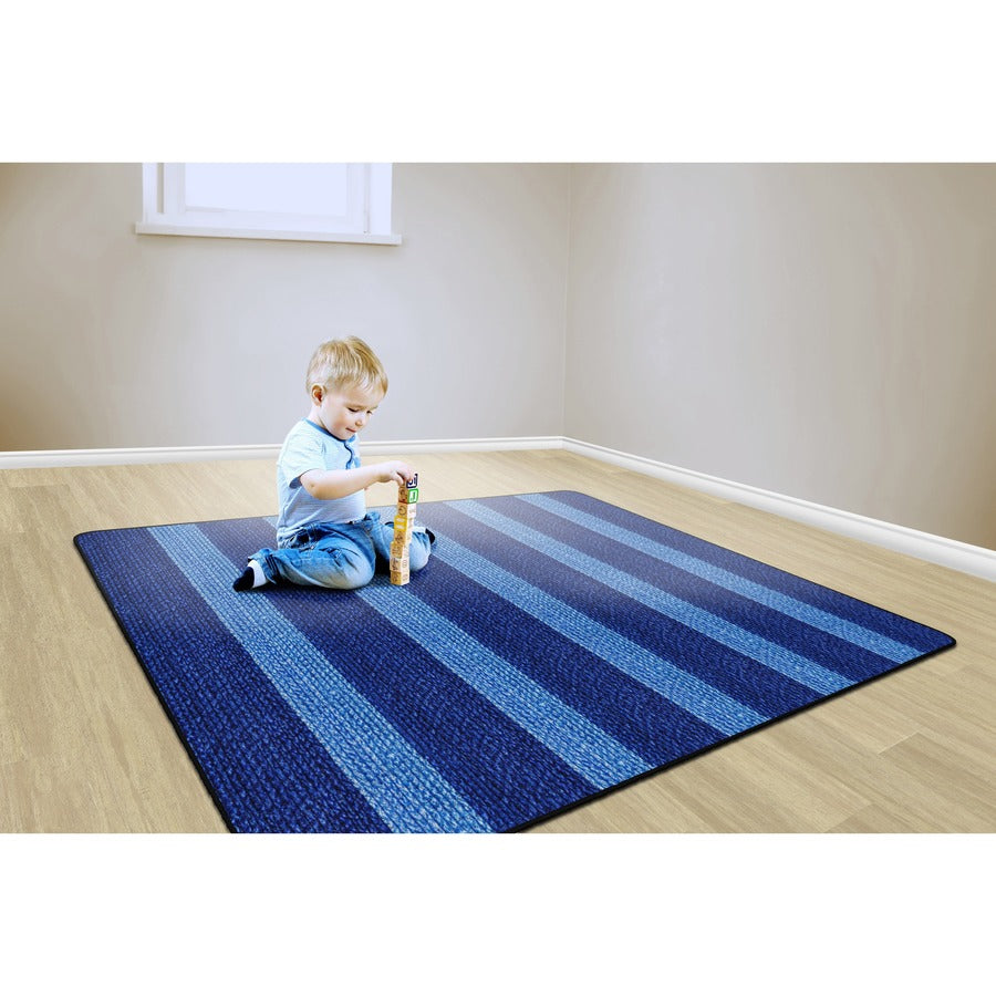 Flagship Carpets Basketweave Stripes Classroom Rug - Floor Rug - 72" Length x 99.96" Width - Rectangle - Blue - Nylon