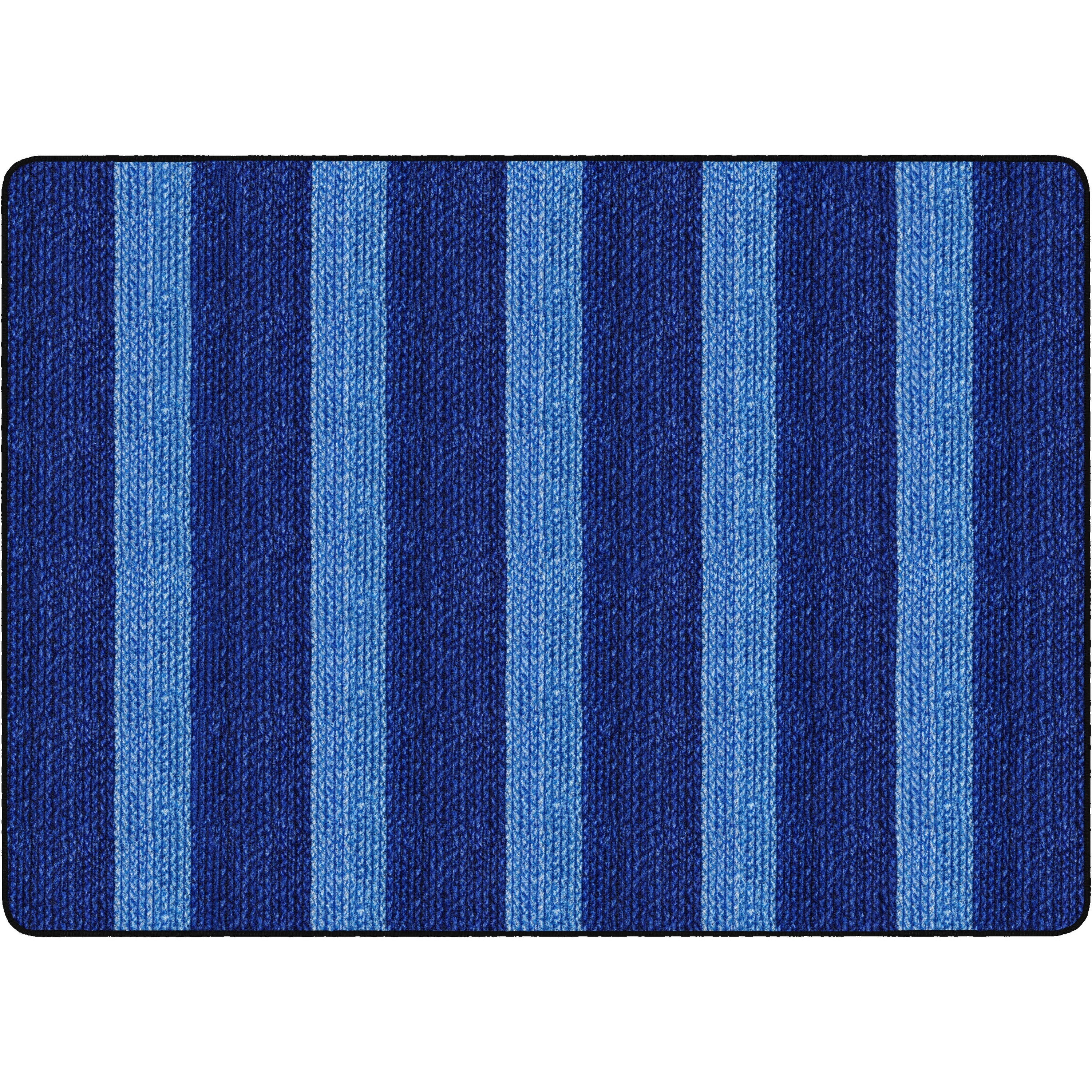 Flagship Carpets Basketweave Stripes Classroom Rug - Floor Rug - 72" Length x 99.96" Width - Rectangle - Blue - Nylon