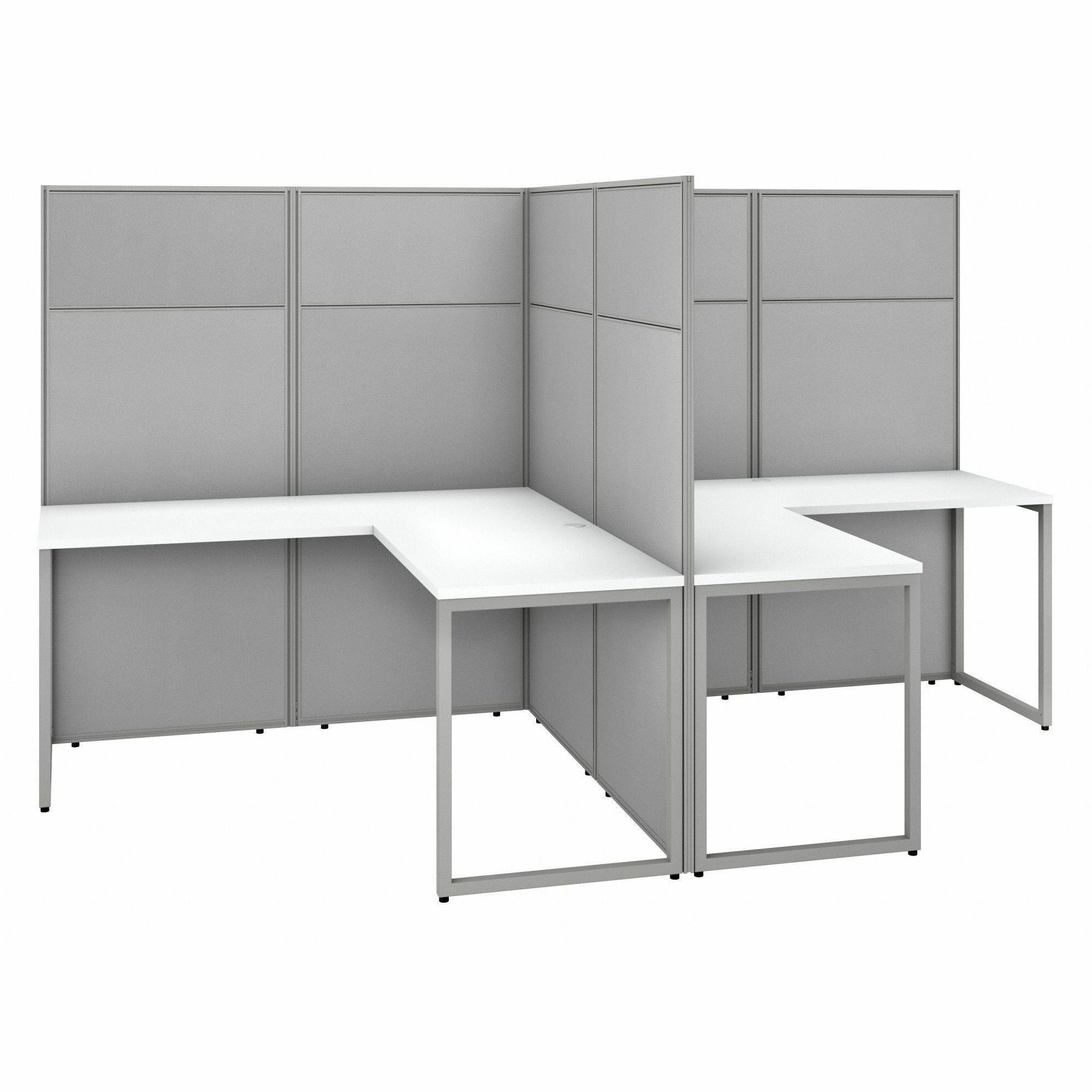 Bush Business Furniture Easy Office 60W 2 Person L Shaped Cubicle Desk Workstation with 66H Panels, Pure White, 1 Each, includes 2 desks, 2 returns, 3 panels with connectors, 66" H x 60" W panels, 60" W x 24" D desks, 36" W x 24" D returns