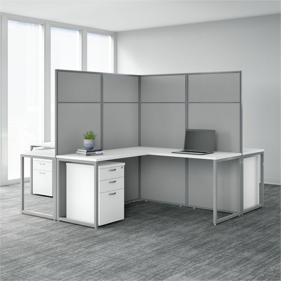 Bush Business Furniture Easy Office 60W L Shaped Cubicle Desk Workstation with 66H Panels, Pure White/Silver Gray, 60" x 24" Desk, 36" x 24" Return, 66" x 60" Panel, 1 Each