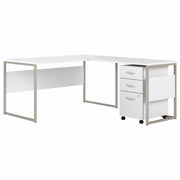 Bush Business Furniture Hybrid Collection White Desking - 29.9" Height x 59.5" Width x 71.3" Length - Total Drawer(s): 3 - Finish: White - 1 Each