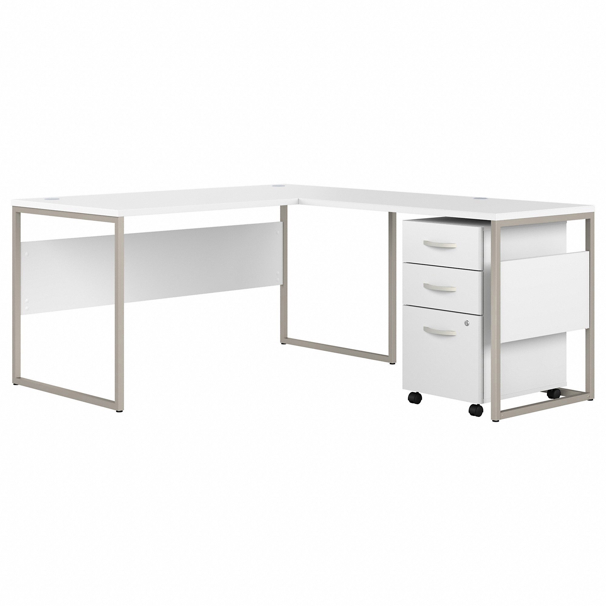 Bush Business Furniture Hybrid Collection White Desking - 29.9" Height x 59.5" Width x 71.3" Length - Total Drawer(s): 3 - Finish: White - 1 Each