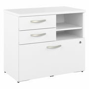 Bush Business Furniture Hybrid Office Storage Cabinet with 3 Drawers and Shelves, 26" H x 30" W, White, 1 Each