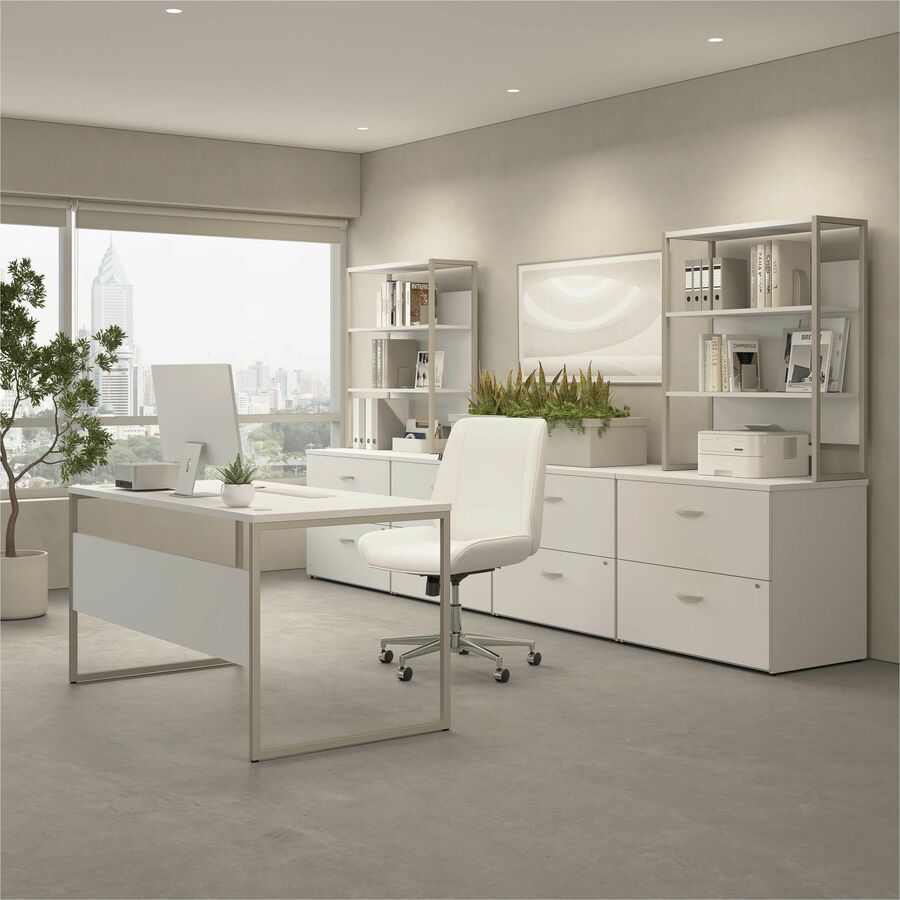 Bush Business Furniture Hybrid Office Storage Cabinet with 3 Drawers and Shelves, 26" H x 30" W, White, 1 Each