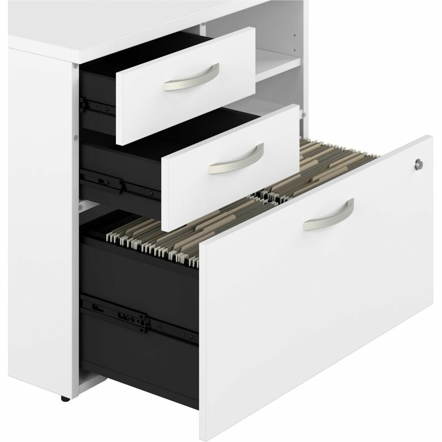 Bush Business Furniture Hybrid Office Storage Cabinet with 3 Drawers and Shelves, 26" H x 30" W, White, 1 Each