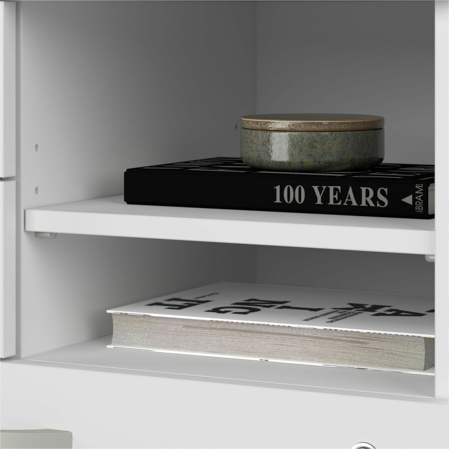 Bush Business Furniture Hybrid Office Storage Cabinet with 3 Drawers and Shelves, 26" H x 30" W, White, 1 Each