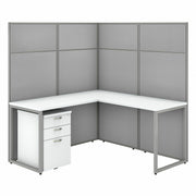 Bush Business Furniture Easy Office 60W L Shaped Cubicle Desk with 3-Drawer File Cabinet and Two 66H Panels, Pure White/Silver Gray, 1 Each