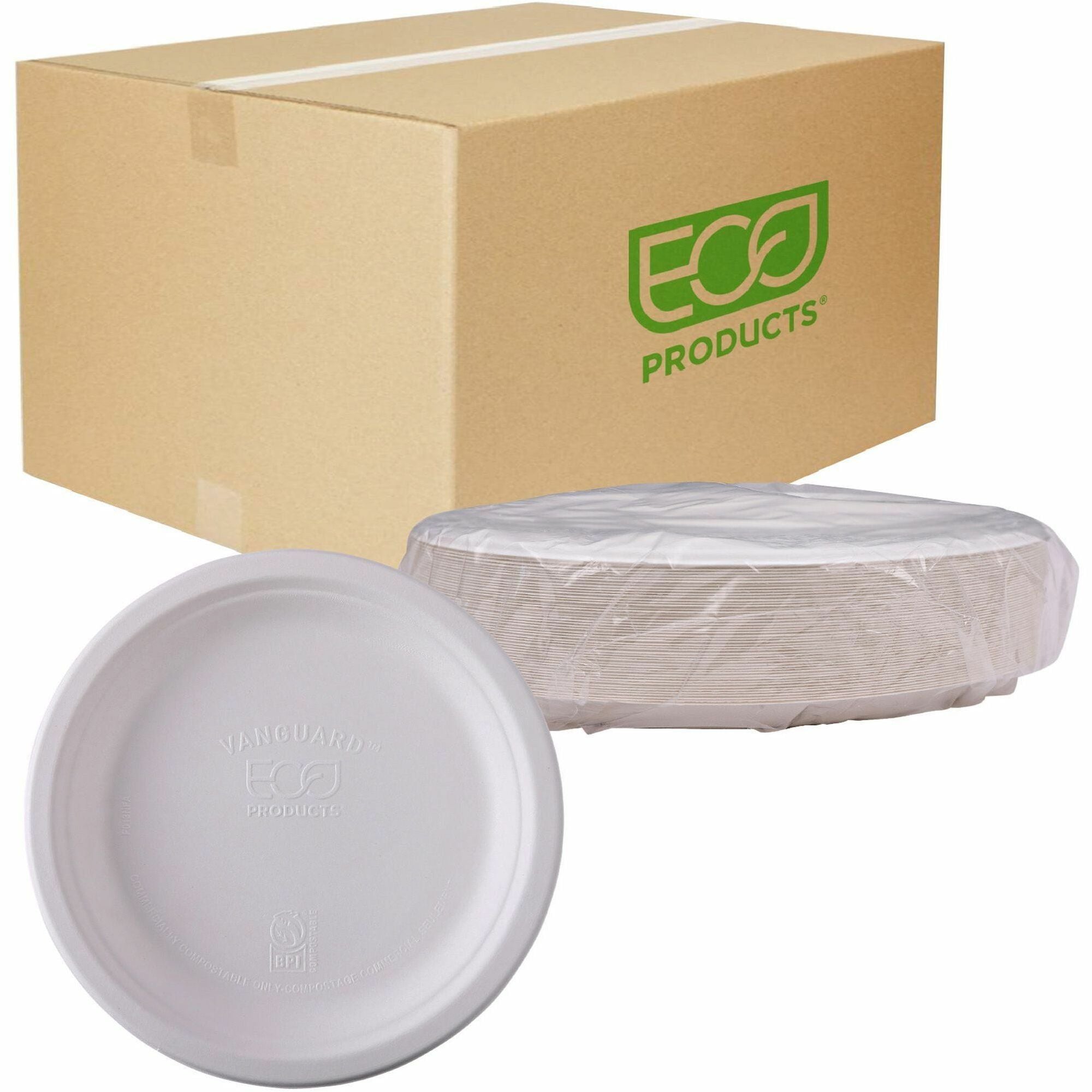 Breakroom - Disposable - Microwave Safe - 10" Diameter - White - Sugarcane Fiber Body - 500 / Carton