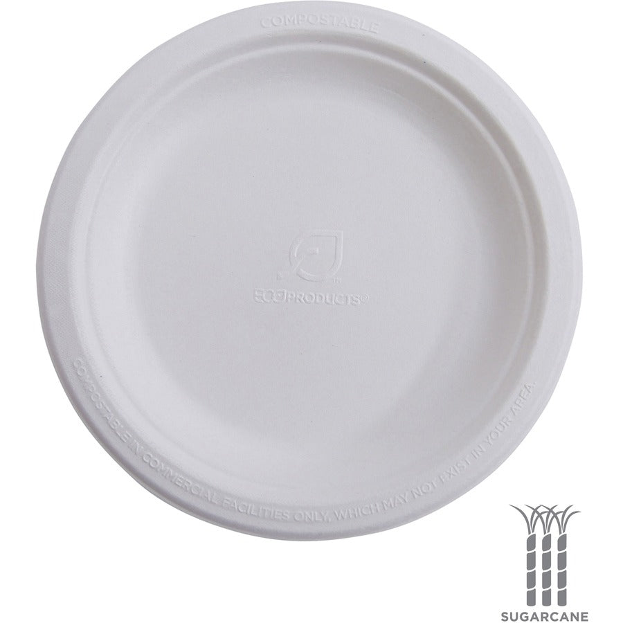 Breakroom - Disposable - Microwave Safe - 10" Diameter - White - Sugarcane Fiber Body - 500 / Carton