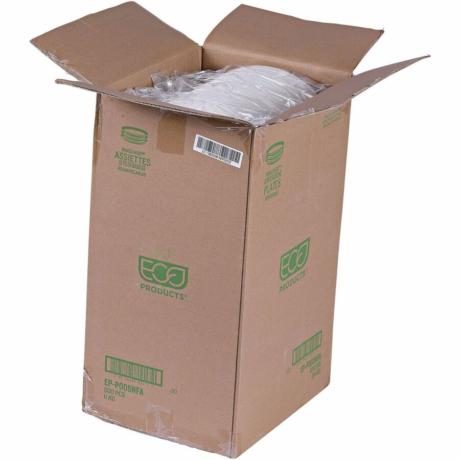 Breakroom - Disposable - Microwave Safe - 10" Diameter - White - Sugarcane Fiber Body - 500 / Carton
