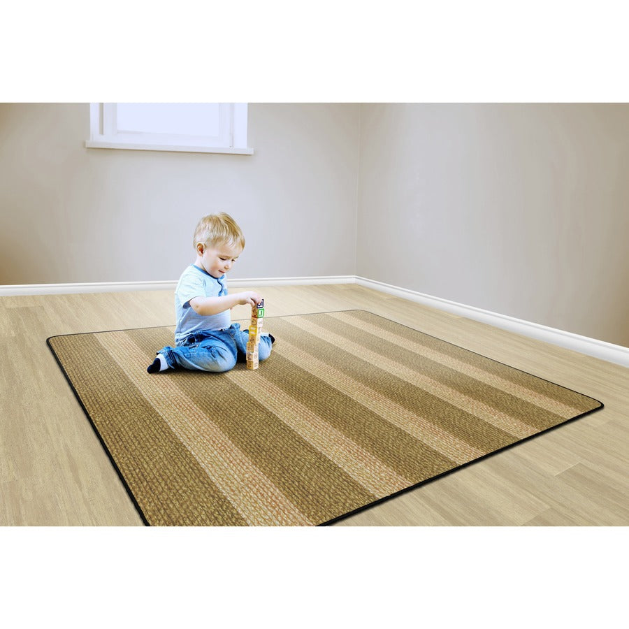 Flagship Carpets Basketweave Stripes Classroom Rug - Floor Rug - 72" Length x 100.80" Width - Rectangle - Natural - Nylon