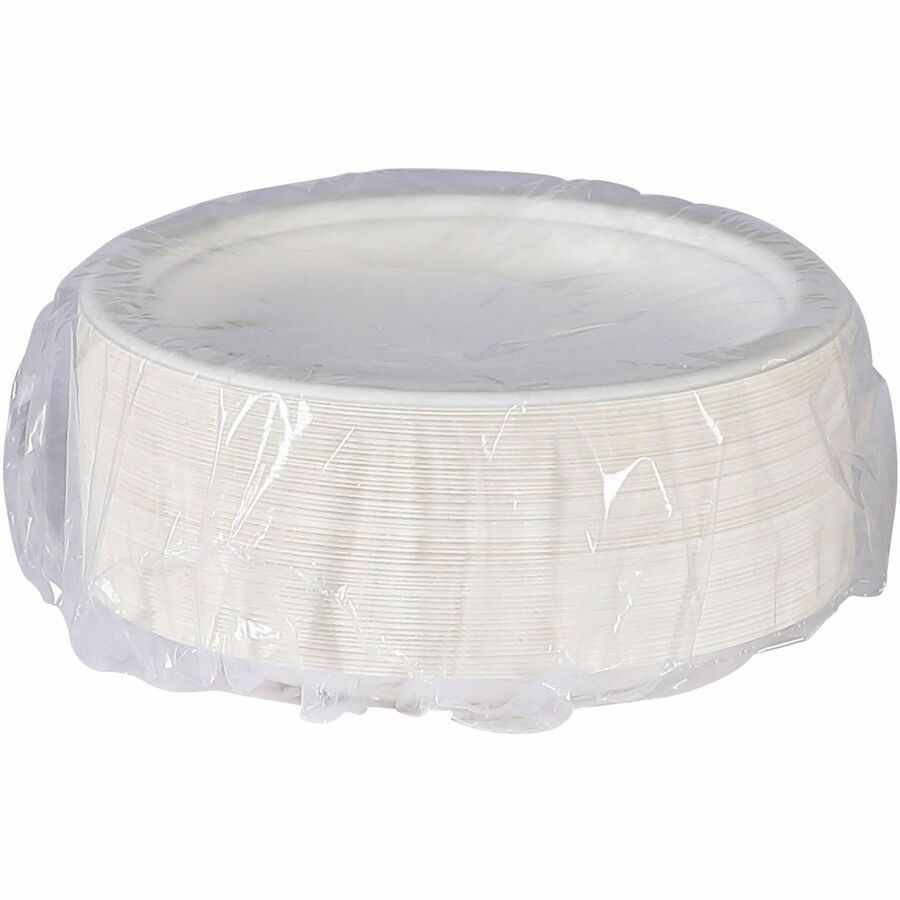 Breakroom - Disposable - Microwave Safe - 6" Diameter - White - Sugarcane Fiber Body - 1000 / Carton