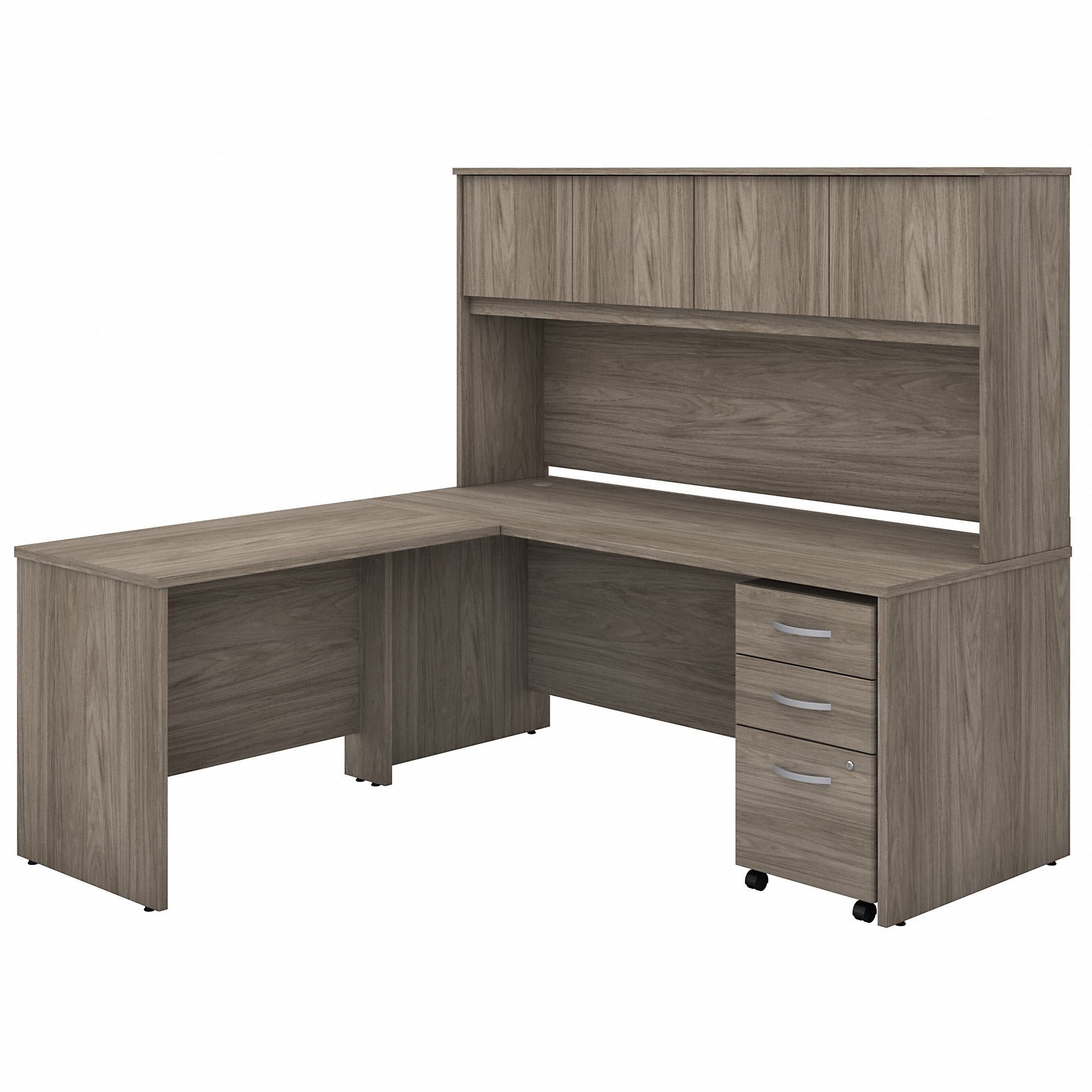 Bush Business Furniture Studio C L Shaped Desk - 65.9" Height x 71.1" Width x 71" Length - Total Drawer(s): 3 - 4 Door(s) - Finish: Modern Hickory, Thermofused Laminate (TFL) - 1 Each
