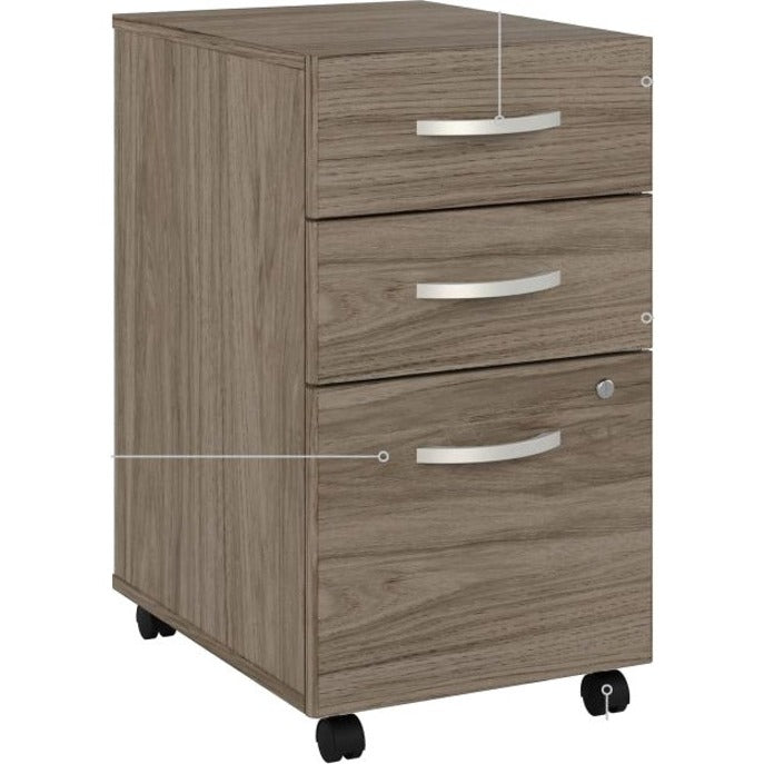 Bush Business Furniture Studio C L Shaped Desk - 65.9" Height x 71.1" Width x 71" Length - Total Drawer(s): 3 - 4 Door(s) - Finish: Modern Hickory, Thermofused Laminate (TFL) - 1 Each