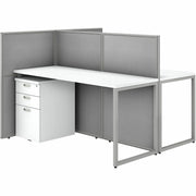 Bush Business Furniture Easy Office 60W 2 Person Cubicle Desk with File Cabinets and 45H Panels
