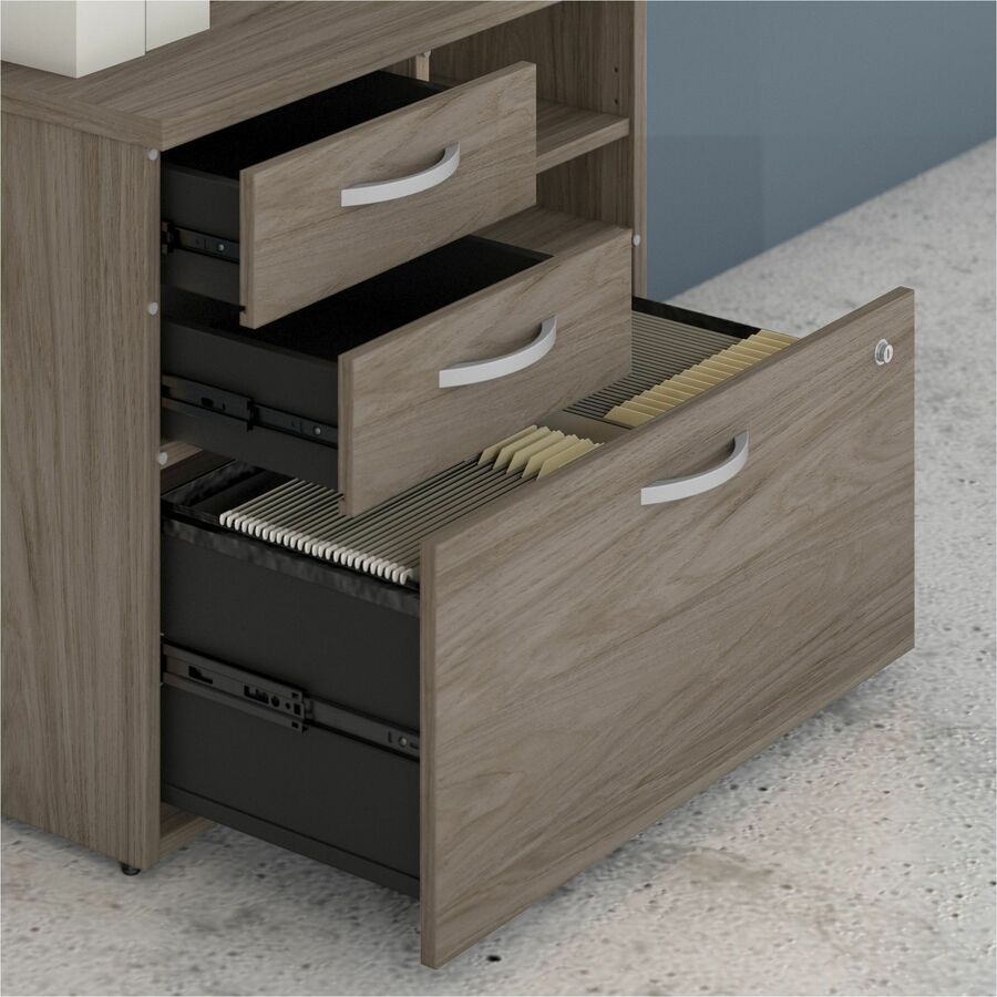 Bush Business Furniture Hybrid Office Storage Cabinet with 3 Drawers and Shelves, Modern Hickory Finish, 26" H x 30" W, 1 Each