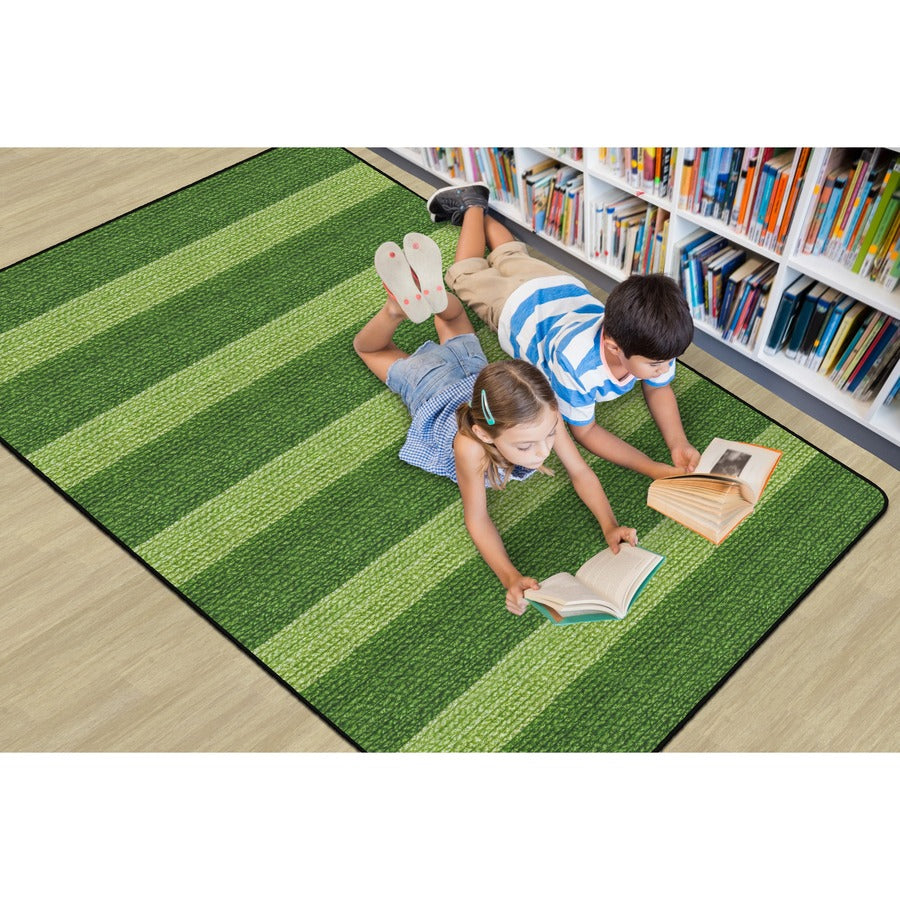 Flagship Carpets Basketweave Stripes Classroom Rug - Floor Rug - 72" Length x 100.80" Width - Rectangle - Green - Nylon