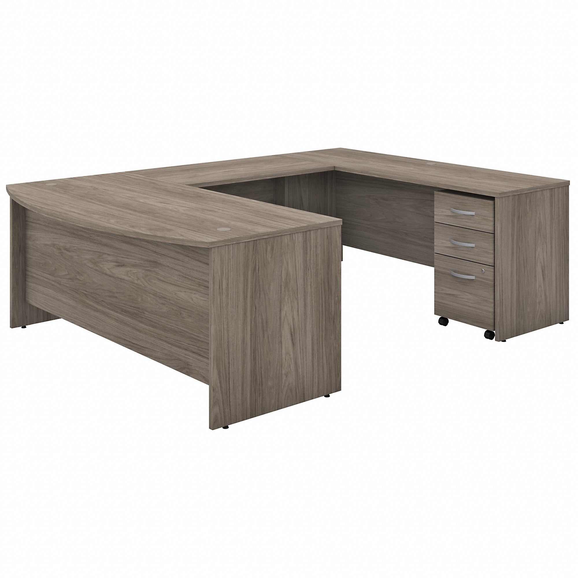 Bush Business Furniture Studio C Front U Station with 3-Drawer Mobile Pedestal - Total Drawer(s): 3 - 4 Door(s) - Finish: Thermofused Laminate (TFL), Modern Hickory - 1 Each