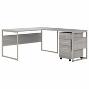 Bush Business Furniture Hybrid Platinum Gray Desking - 29.9" Height x 59.5" Width x 71.3" Length - Total Drawer(s): 3 - Finish: Platinum Gray - 1 Each