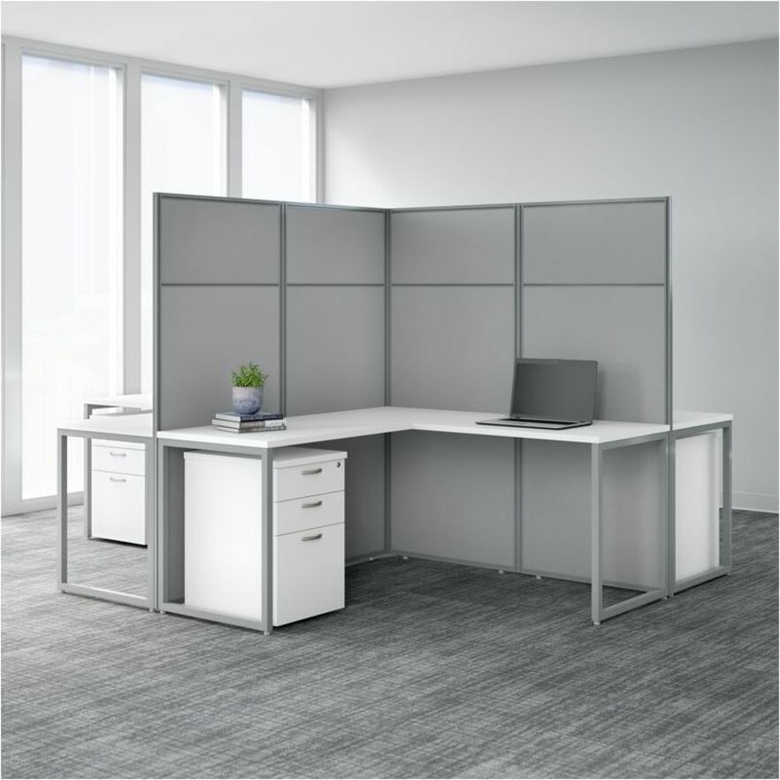 Bush Business Furniture Easy Office 60W L Shaped Cubicle Desk with File Cabinet and 45H Panels