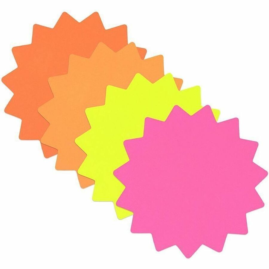 4" Width x 4" Height - Round Shape - Durable, Fluorescent, Die-cut - Information, Display - Card Stock - Fluorescent Pink, Fluorescent Light Orange, Fluorescent Orange, Fluorescent Green - 1 Each