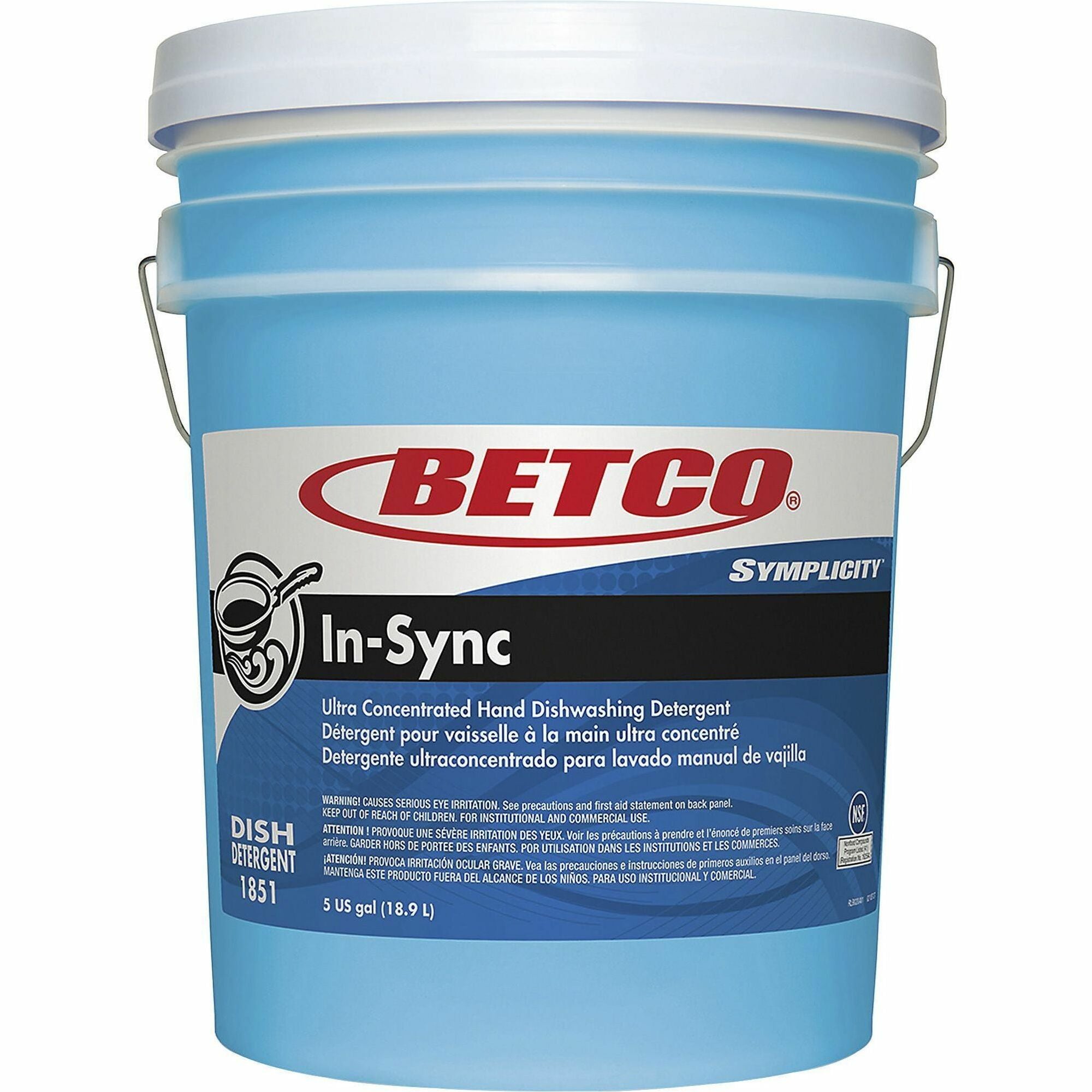 Betco Simplicity In-Sync Dishwashing Liquid - 640 fl oz (20 quart) - 7.5 to 8.5 pH - Fresh Ozonic Scent - Film-free - Blue - 1 Each