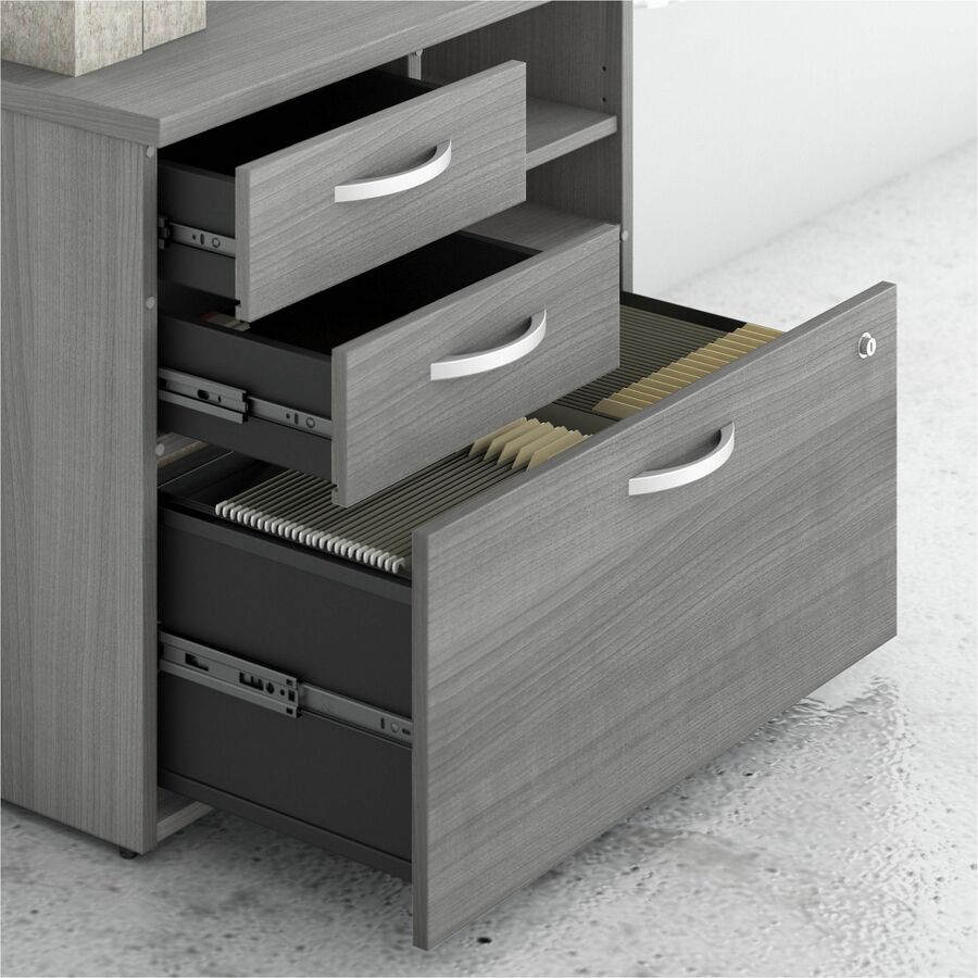 Bush Business Furniture Hybrid Office Storage Cabinet with 3 Drawers and Shelves, Platinum Gray, 26"H x 30"W, 1 Each