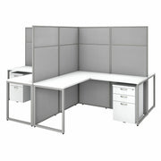 Bush Business Furniture Easy Office 60W 4 Person L Shaped Cubicle Desk Set with 12 Drawers, 4 Desks, 4 Returns, 4 66H Panels, 4 Mobile File Cabinets, Pure White/Silver Gray, Scratch & Stain Resistant
