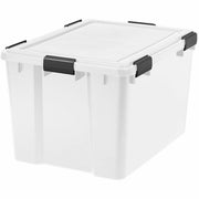 IRIS WeatherTight Heavy-duty Storage Tote, 18.5 Gallon, 23.6" x 17.8" x 14.5", Lid with Buckle Latch, Stackable, Plastic, Black/Clear, 1 Each