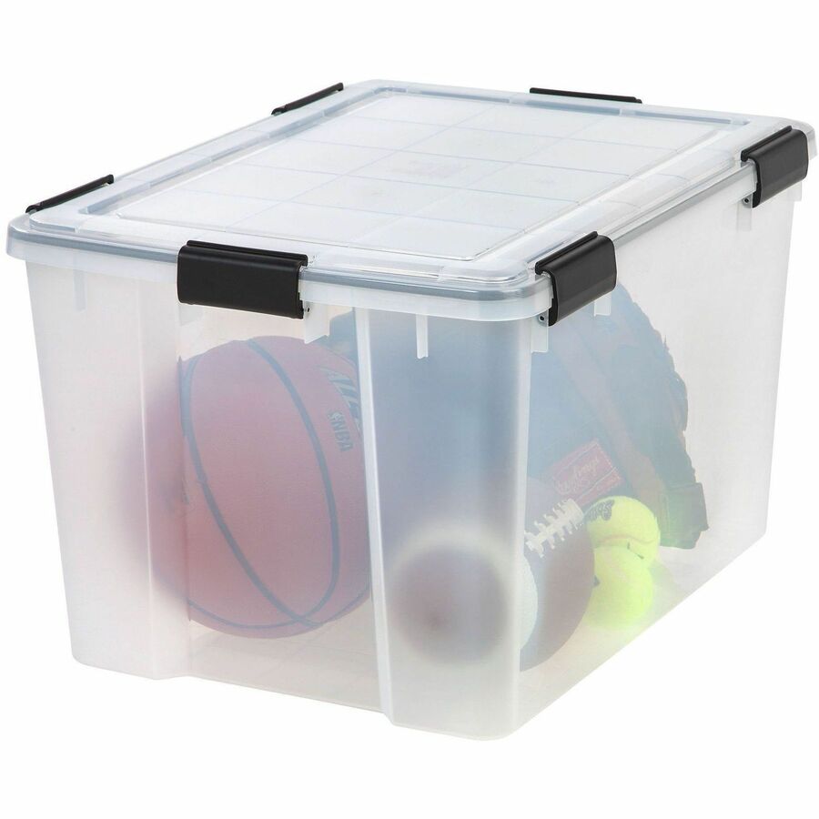 IRIS WeatherTight Heavy-duty Storage Tote, 18.5 Gallon, 23.6" x 17.8" x 14.5", Lid with Buckle Latch, Stackable, Plastic, Black/Clear, 1 Each