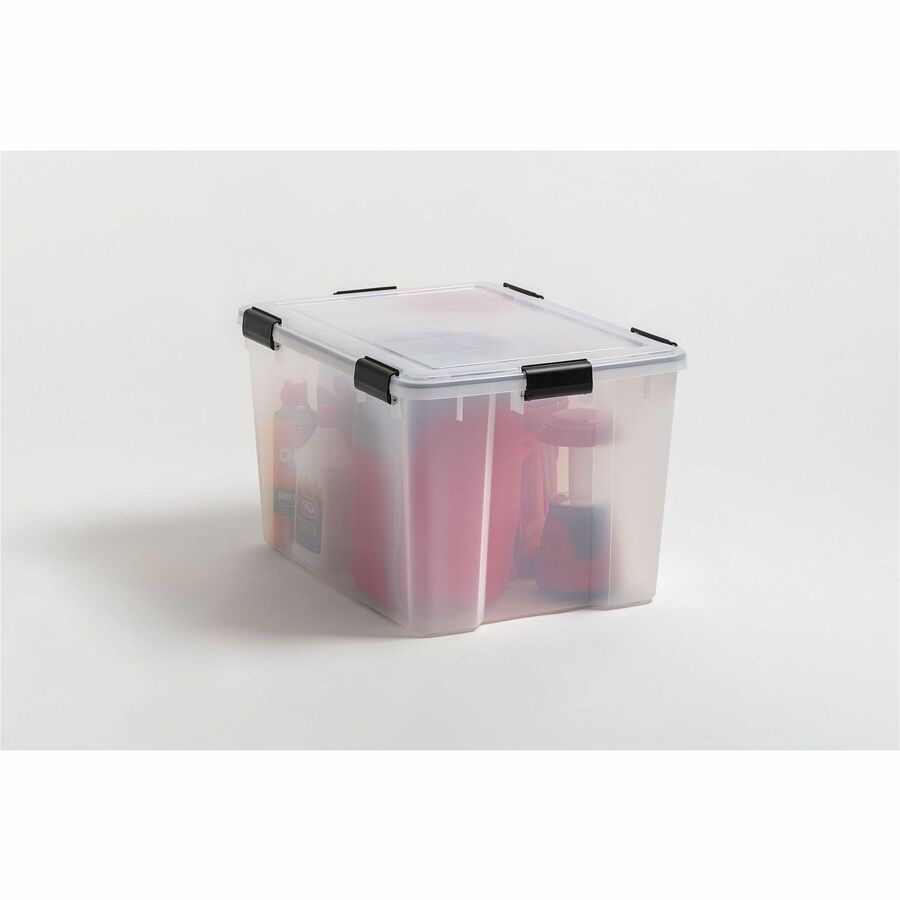 IRIS WeatherTight Heavy-duty Storage Tote, 18.5 Gallon, 23.6" x 17.8" x 14.5", Lid with Buckle Latch, Stackable, Plastic, Black/Clear, 1 Each