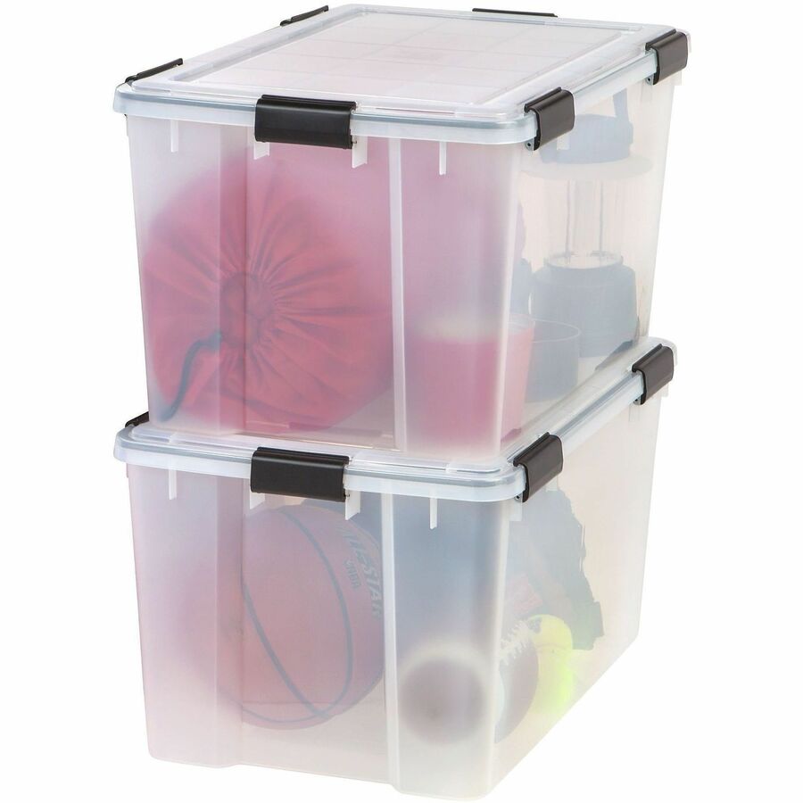 IRIS WeatherTight Heavy-duty Storage Tote, 18.5 Gallon, 23.6" x 17.8" x 14.5", Lid with Buckle Latch, Stackable, Plastic, Black/Clear, 1 Each