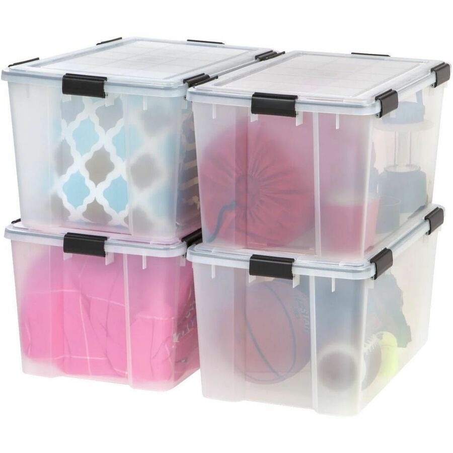 IRIS WeatherTight Heavy-duty Storage Tote, 18.5 Gallon, 23.6" x 17.8" x 14.5", Lid with Buckle Latch, Stackable, Plastic, Black/Clear, 1 Each