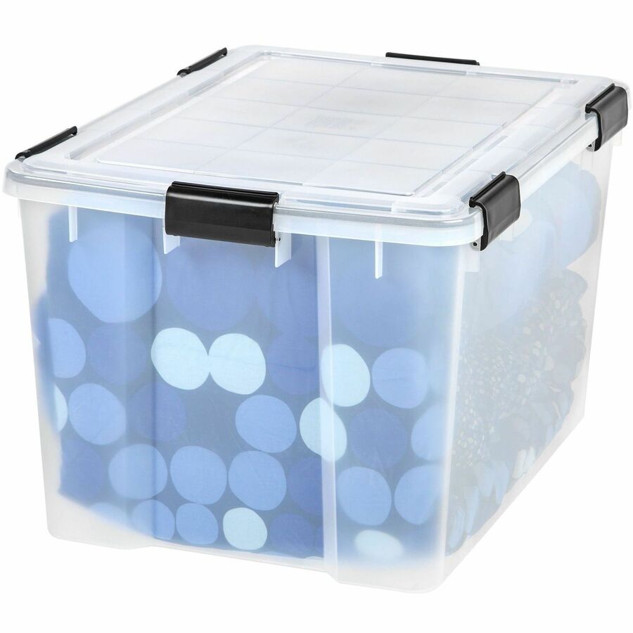 IRIS WeatherTight Heavy-duty Storage Tote, 18.5 Gallon, 23.6" x 17.8" x 14.5", Lid with Buckle Latch, Stackable, Plastic, Black/Clear, 1 Each