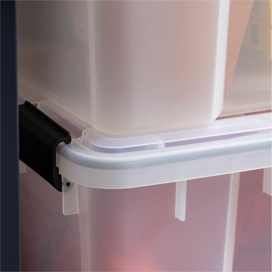 IRIS WeatherTight Heavy-duty Storage Tote, 18.5 Gallon, 23.6" x 17.8" x 14.5", Lid with Buckle Latch, Stackable, Plastic, Black/Clear, 1 Each
