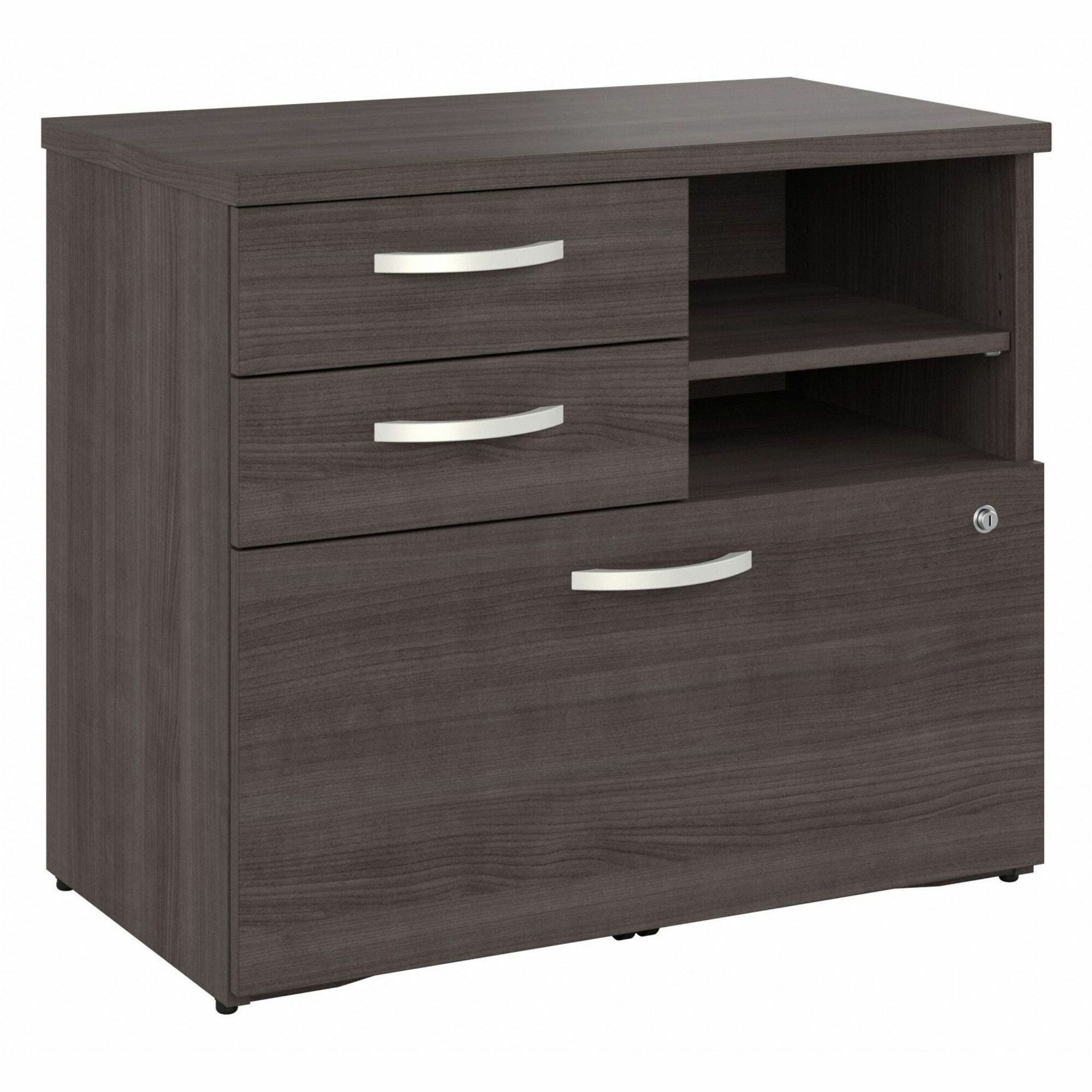 Bush Business Furniture Hybrid Office Storage Cabinet with 3 Drawers and Shelves, Storm Gray, 26" H x 30" W, 1 Each