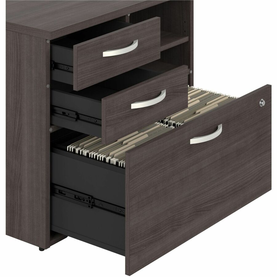 Bush Business Furniture Hybrid Office Storage Cabinet with 3 Drawers and Shelves, Storm Gray, 26" H x 30" W, 1 Each