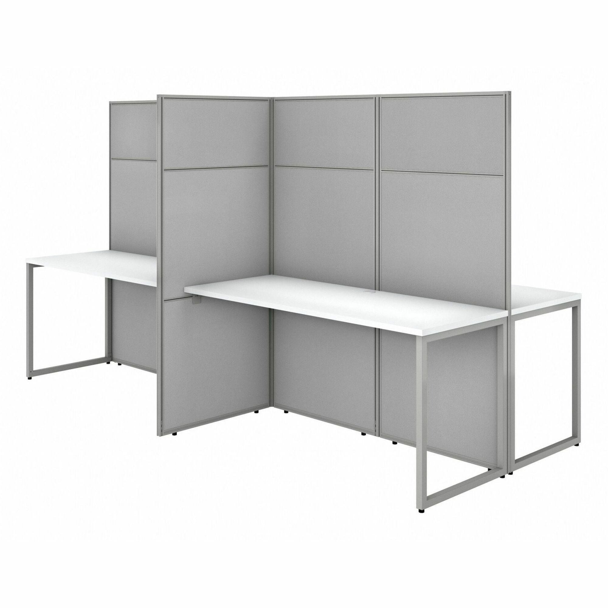 Bush Business Furniture Easy Office 60W 4 Person Cubicle Desk Workstation with 66H Panels, Pure White/Silver Gray, 1 Each