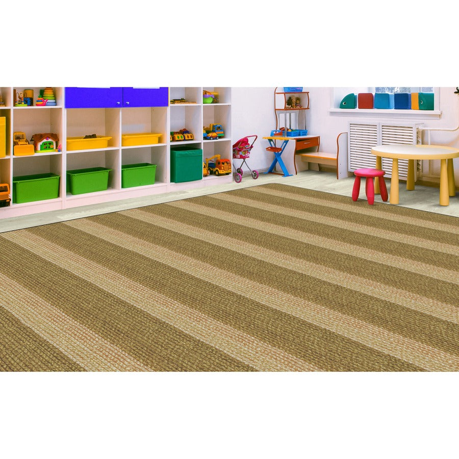 Flagship Carpets Basketweave Stripes Classroom Rug - Floor Rug - 10.60 ft Length x 13.20 ft Width - Rectangle - Natural - Nylon