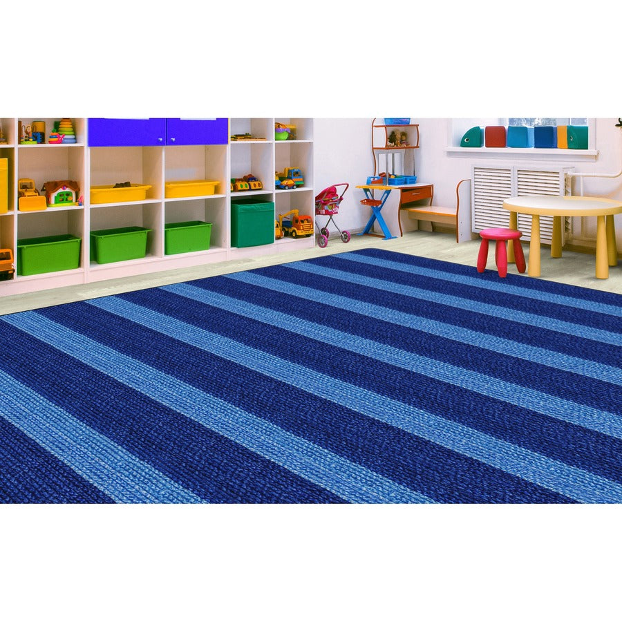 Flagship Carpets Basketweave Stripes Classroom Rug - Floor Rug - 10.60 ft Length x 13.20 ft Width - Rectangle - Blue - Nylon