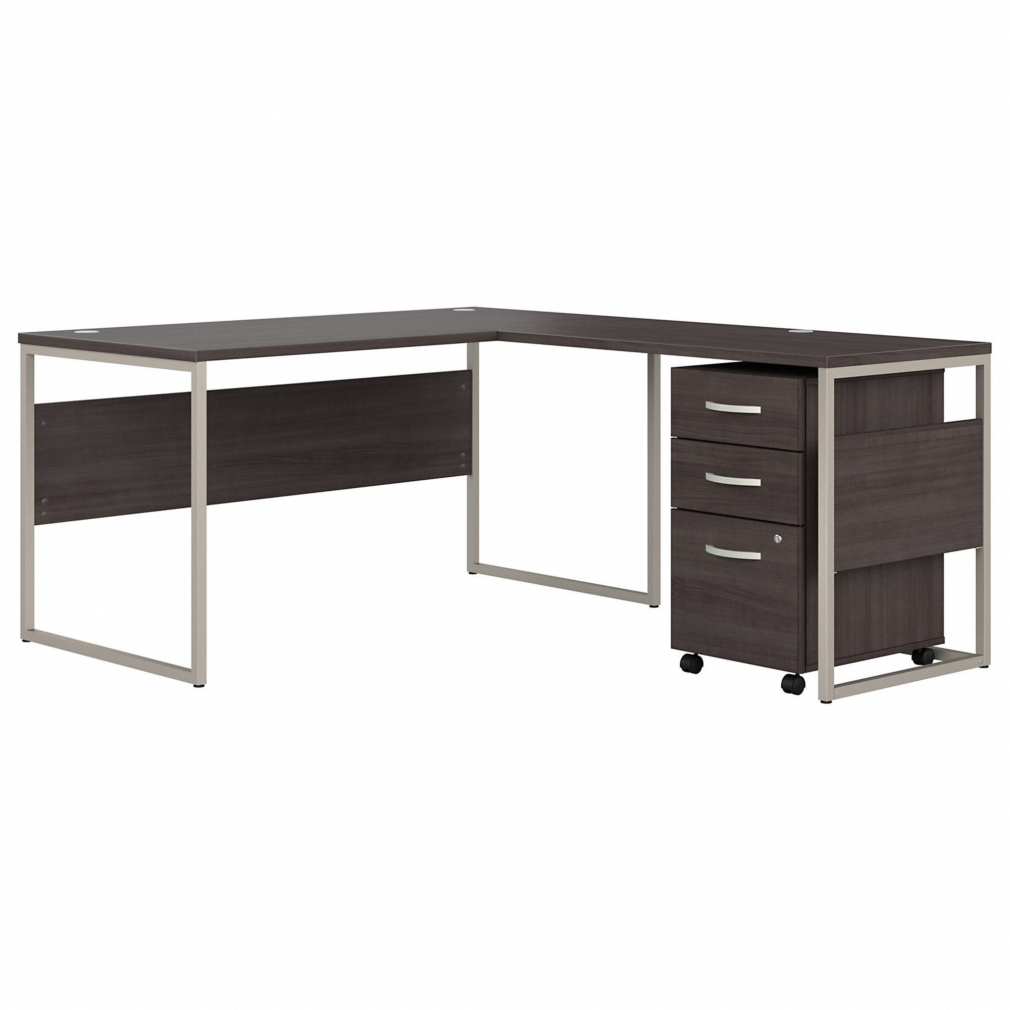 Bush Business Furniture Hybrid Storm Gray Desking Unit - 29.9" Height x 59.5" Width x 71.3" Length - Total Drawer(s): 3 - Finish: Storm Gray - 1 Each