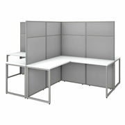 Bush Business Furniture Easy Office 60W 4 Person L Shaped Cubicle Desk Workstation with 66H Panels, Pure White/Silver Gray, Set of 4 Desks, 4 Returns, 4 Panels